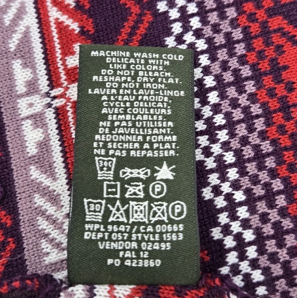 EDDIE BAUER MERINO WOOL BLEND PURPLE & RED SCARF AZTEC TRIBAL GEOMETRIC WOMEN OS